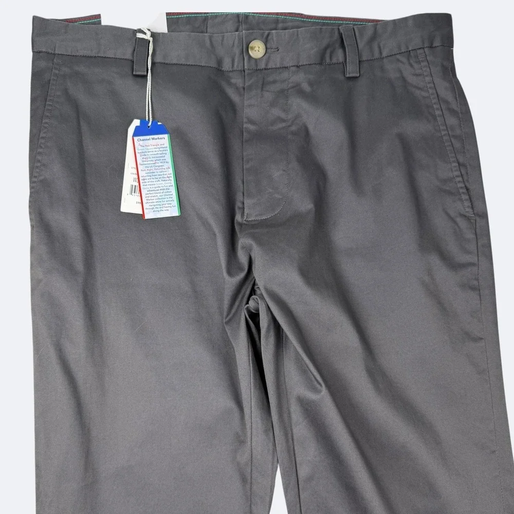 Southern Tide Channel Markers Pants Mens 34xUNF Gray Stretch Chino Unhemmed